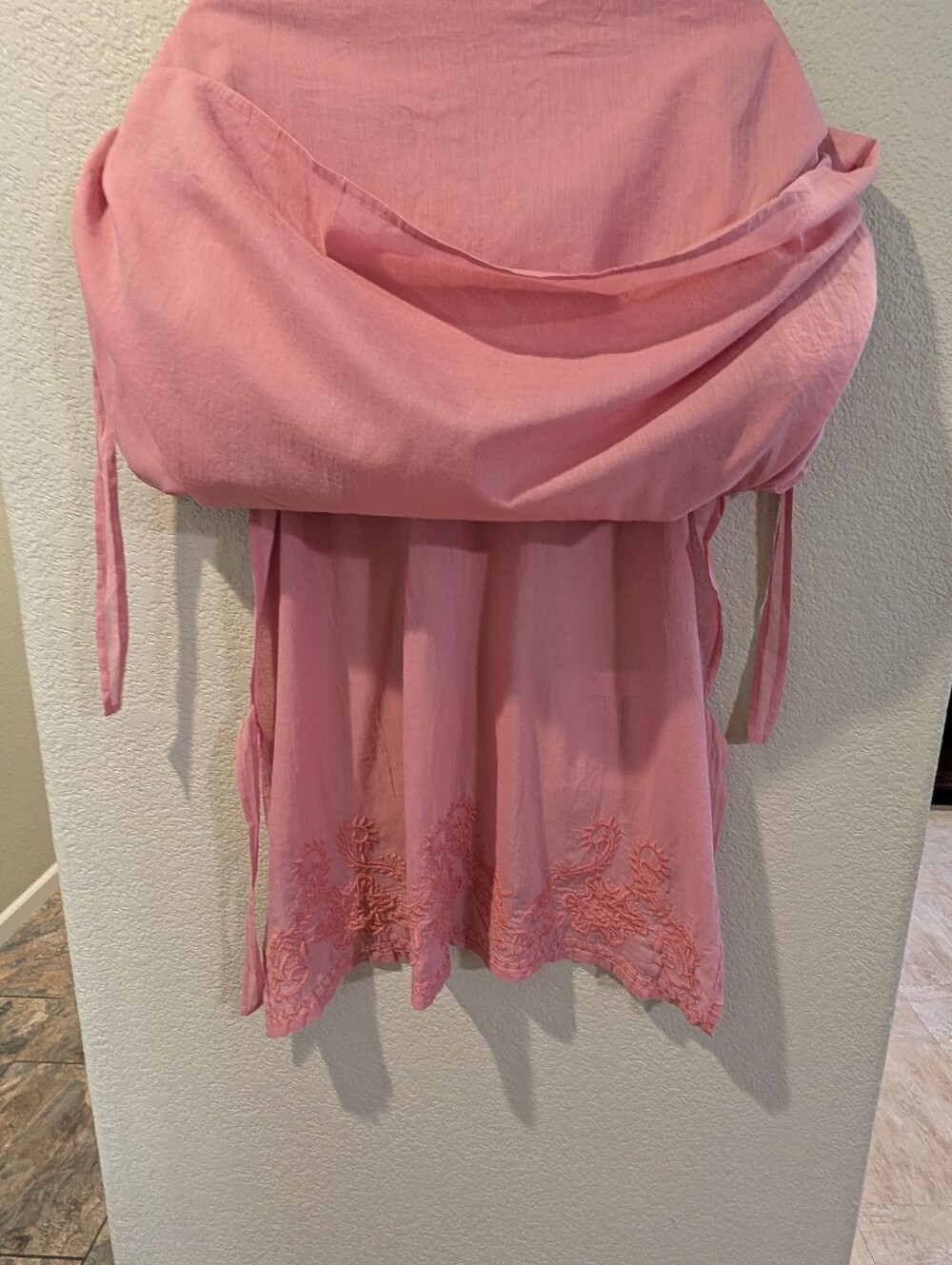 Indigo Thread Co Pink Embroidered Boho Tunic Top 1X Cotton Side Tie - Picture 7 of 12